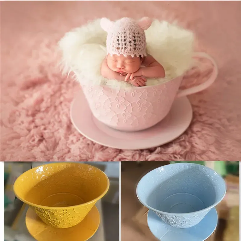 Newborn Photography Props Cute Iron Basket Teacup Photo Accessories Infant Studio Shooting Photo Prop Shower Gift Big Props