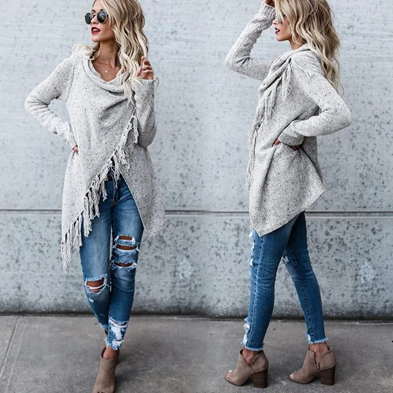 Pulls pour femmes Femmes tricotées Pull chaud Cardigans d'hiver à manches longues Gland Fringe Châle Poncho Cardigan surdimensionné