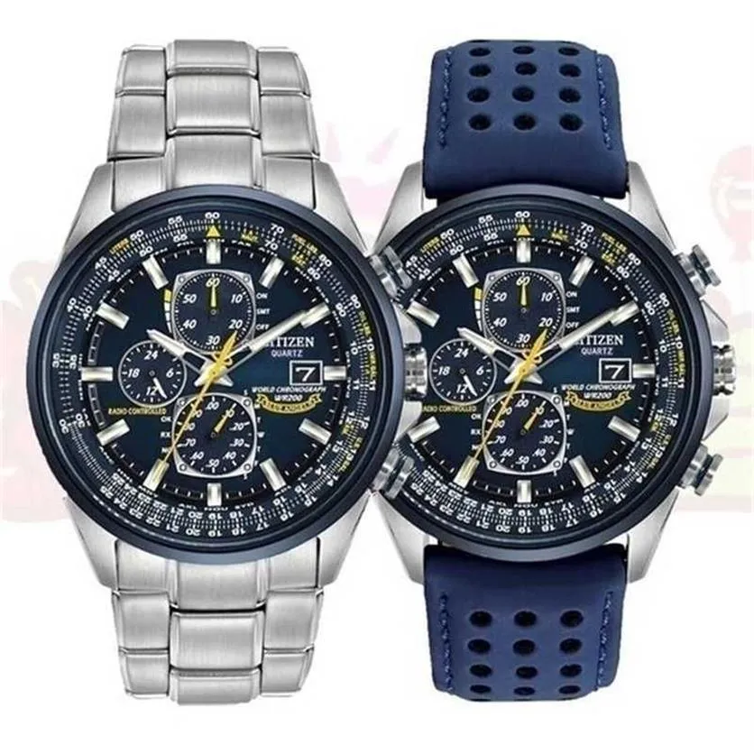 Luxury Wate Proof Quartz Watches Business Casual Steel Band Watch Men's Blue Angels World Chronograph Wristwatch 220113242L