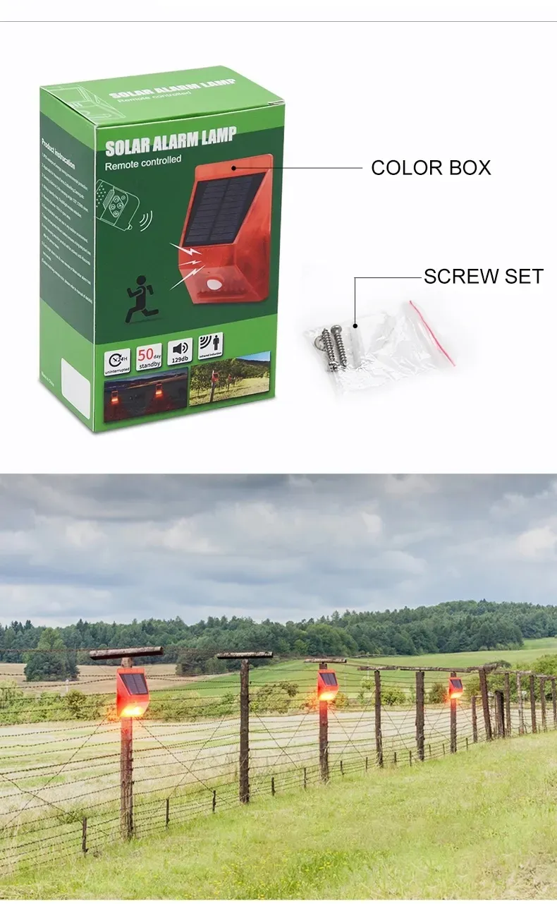 Square Solar Warning Lights 4 lighting Modes Solar Sound And Light 8 LED Alarm Light Remote control for Village Ranch Villa