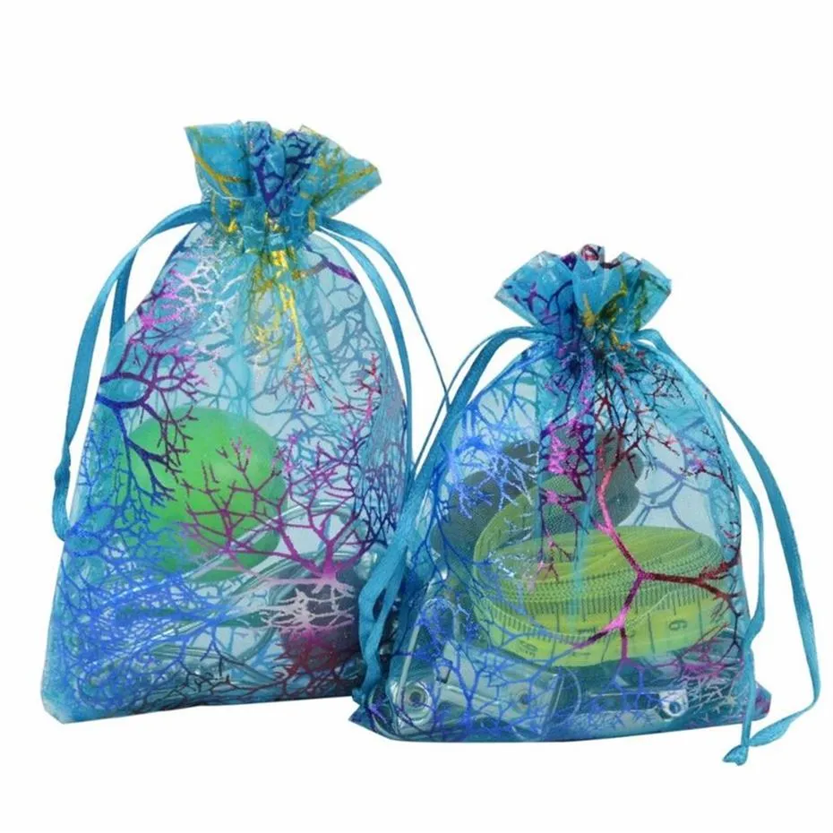 Coralline Organza Torby prezentowe sznurka biżuterii Pakowanie torebki imprezowe worki ślubne torby projektowe Sheer Candy Torba z Gilding Patt234T