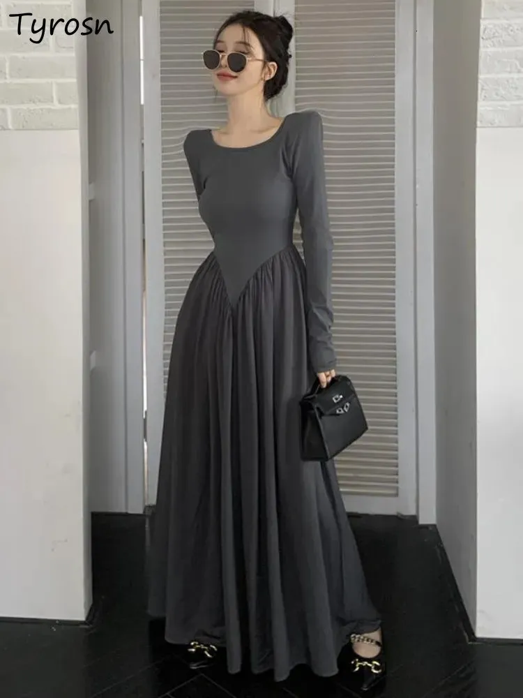 Basic Casual Dresses Dresses Women Slim Sexy Design Pure Empire Simple Korean Style Folds Basic Creativity Midi Vestidos Spring Temperament Girls 230927