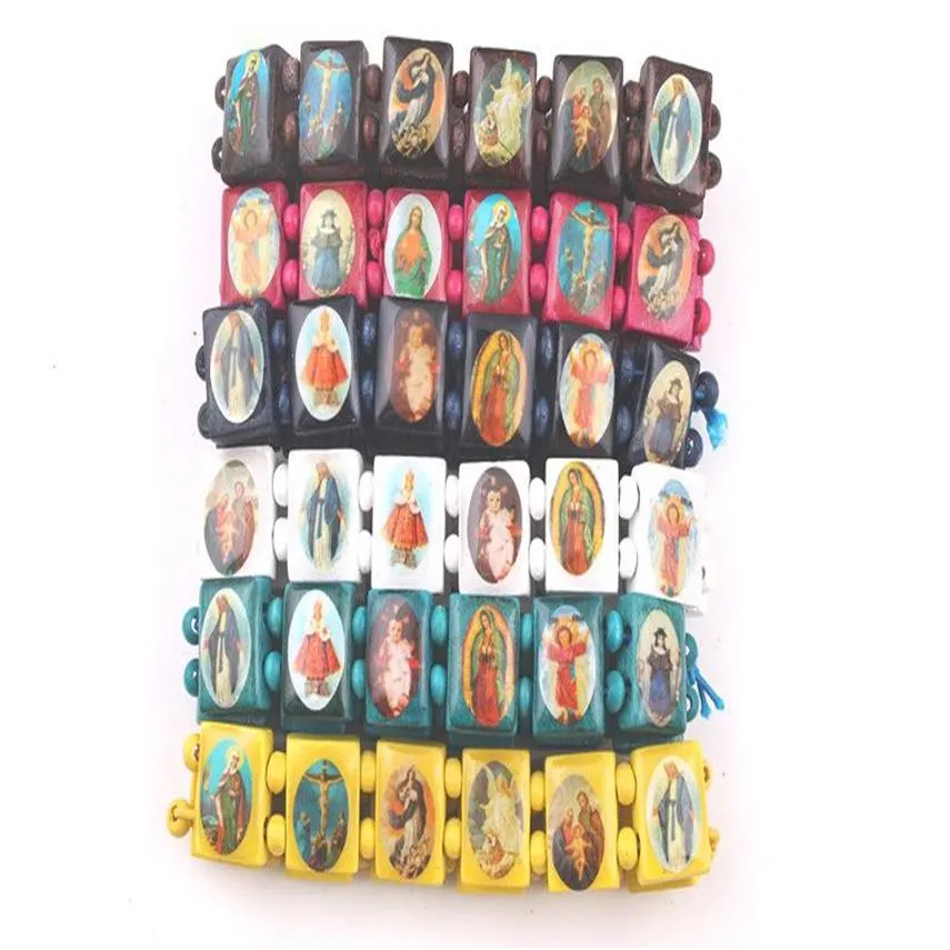 Bracelet saints jésus aux couleurs fraîches, 12 pièces, icône catholique en bois, religieux, 286h