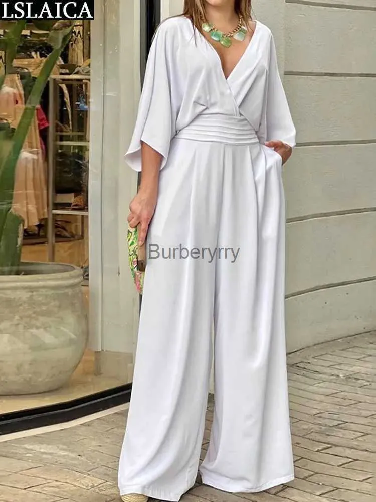 Dames Jumpsuits Rompertjes met zakken Baggy Jumpsuit Dames V-hals Elegante overall Club Outfit Hoge taille Dameskleding Zomer 2023 INS Chic RompersL231005