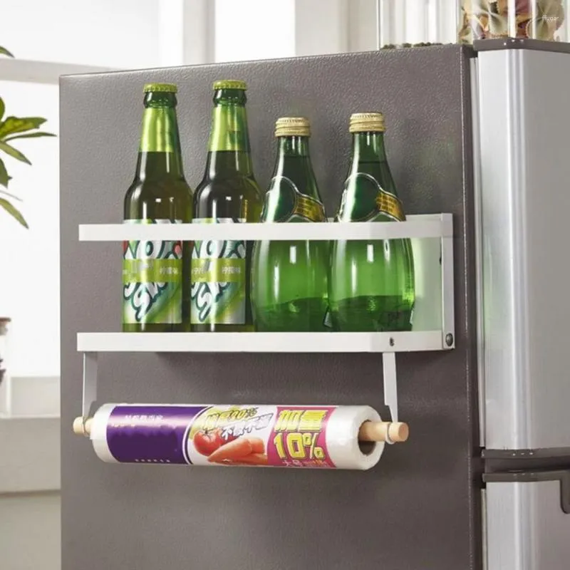 キッチンストレージメタル冷蔵庫サイドラック折りたたみ可能な磁気サイドウォールシェルフペーパータオルオーガナイザー冷蔵庫吊り
