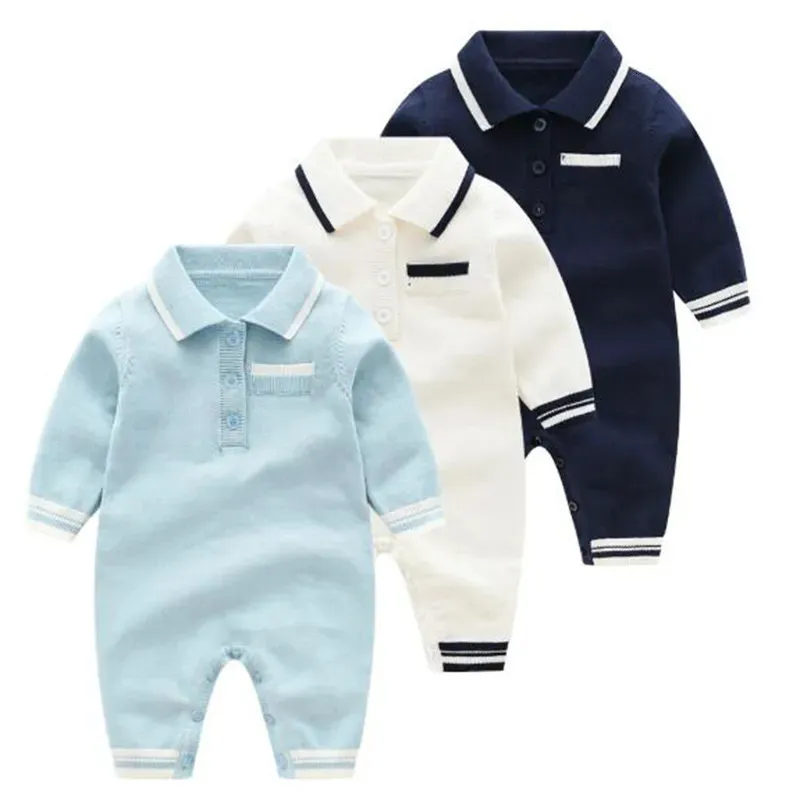 Pagliaccetti Pagliaccetti in maglia per neonato nati Vestiti per neonati Manica lunga lavorata a maglia Abbigliamento autunnale per bambini caldi Pagliaccetti in maglia 0-24 m Tute carine 231005