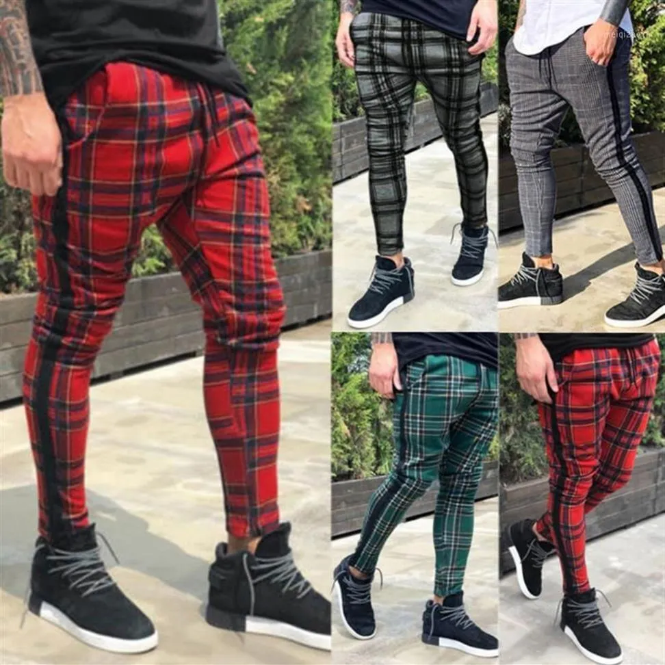 s Lange lässige Sporthose für Herren, schmale Passform, karierte Hose, Laufhose, Jogginghose, hochwertig und bequem1237O