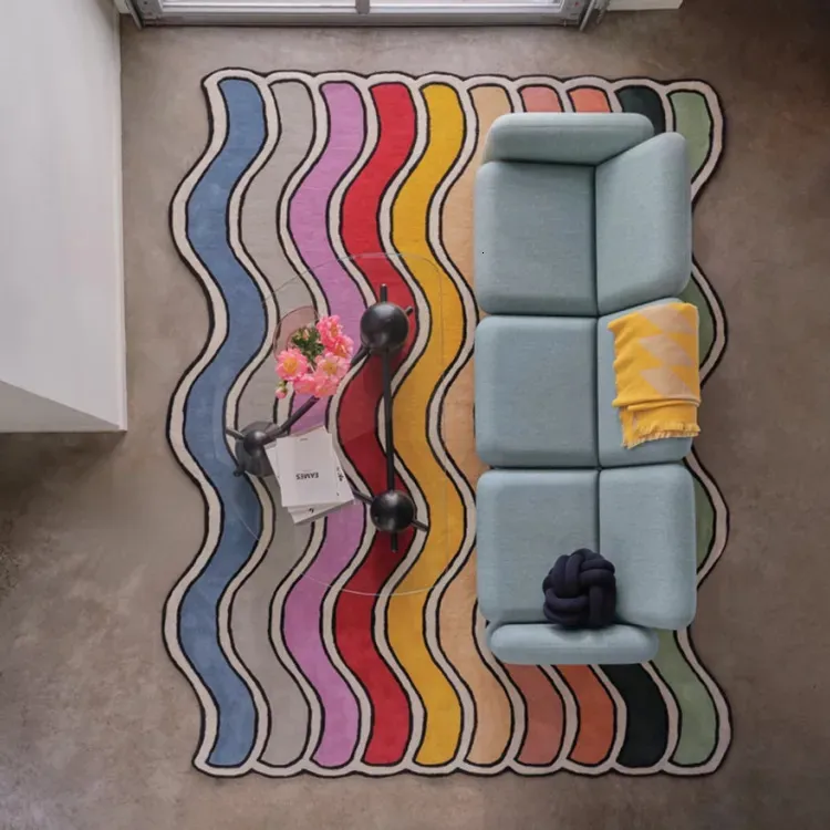 Tapijten Moderne Woonkamer Groot Vloerkleed Mode Slaapkamer Onregelmatigheid Schattig Decoratie Regenboog Zacht Pluizig Kleurrijk Verdikt Tapijt 230928