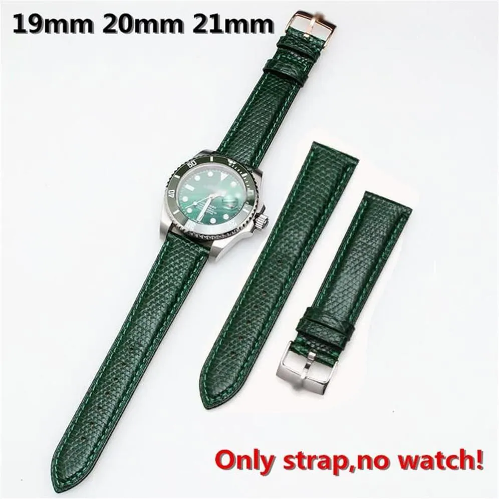 Uhrenarmbänder Hohe Qualität 19mm 20mm 21mm Echtes Leder ArmbandPin Schnalle Grünes Eidechsenarmband für RX Submarin Er Day-Date313B