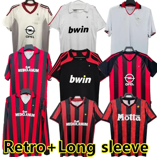 02 03 Retro Shirts Soccer Jerseys 88 89 Gullit 90 91 93 94 Maldini Van Basten Football Kaka Inzaghi 07 08 96 98 99 Pirlo Shevchenko Baggio Long Sleeve Kids Jersey