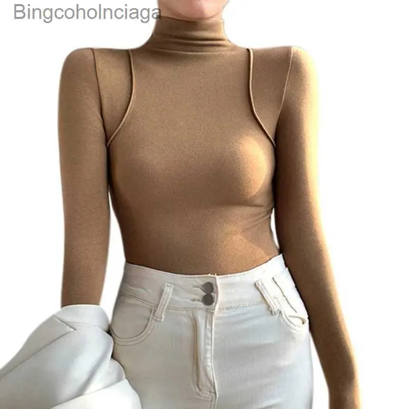 Women's Thermal Underwear Women's Fall/Spring Long Sleeve Slim Half Turtle-neck Bottoming Shirt Solid Color Dralon Warm Casual Versatile Thermal UnderwearL231005