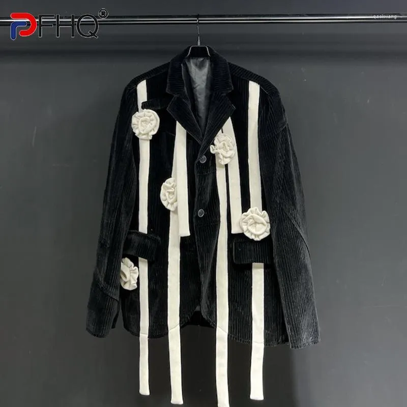 Herrenanzüge PFHQ Dicker Anzug Floating Rope Design Trench Hochwertige Blumen Handgefertigte Mantelstruktur Blazer Jacken Herbst Ins 21F1305