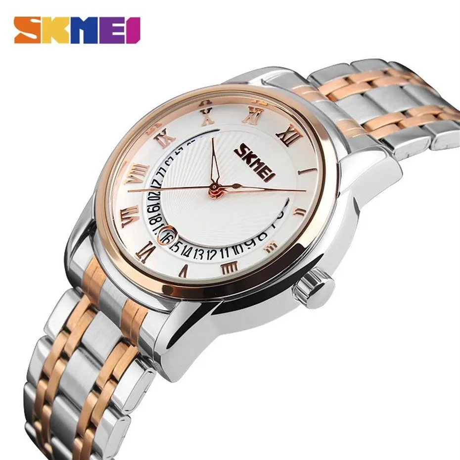 Skmei Business Mens Watches Top Brand Luxury rostfritt stål Strap Waterproof Watch Quartz armbandsur Relogio Masculino 9122343R