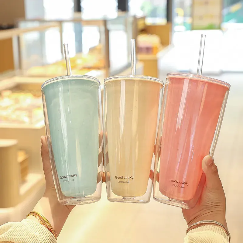 Tubllers Prosty duża pojemność stała kolorowy kolorowy kubek plastikowy domowy biuro słomy letni napój kawowy woda kawy 230928