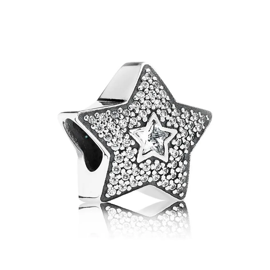 100% Plata de Ley 925 Estrellas brillantes pavimentan los encantos de la CZ Ajuste la pulsera europea original del encanto Moda Mujer Compromiso de boda Jewe2230