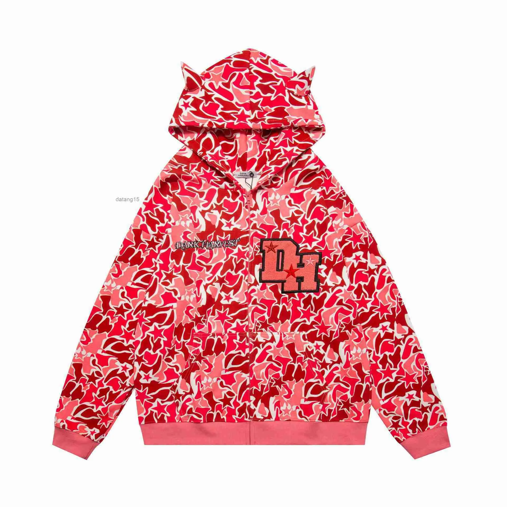 Corne à capuche avec fermeture éclair complète Cardigan Street Sports Pull Hommes Femmes Rétro Oversize Veste Y2k Automne Bapes Halloween Mignon Petit Diable EPBN