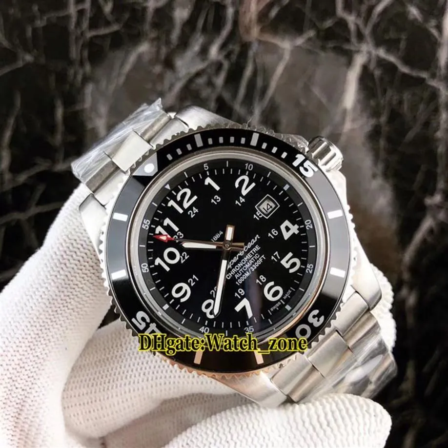 Diver Super Ocean II A17392D7 BD68 162A Black Dial Automatyczne męskie zegarek Srebrna obudowa Bransoletka ze stali nierdzewnej Zegarki 231Y