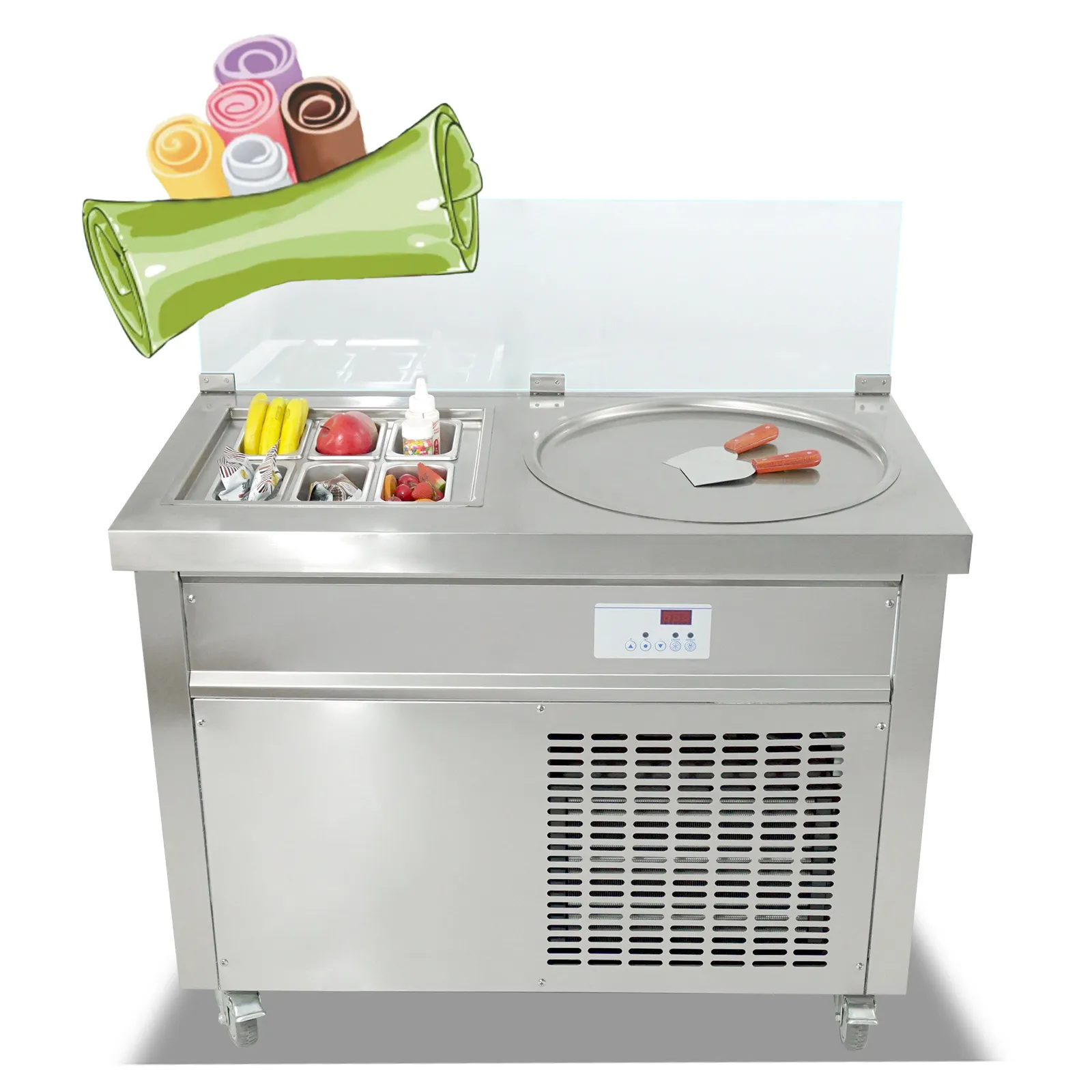 Free shipment to door ETL CE kitchen equipment fry ice cream roll machine with 6 precooling buckets