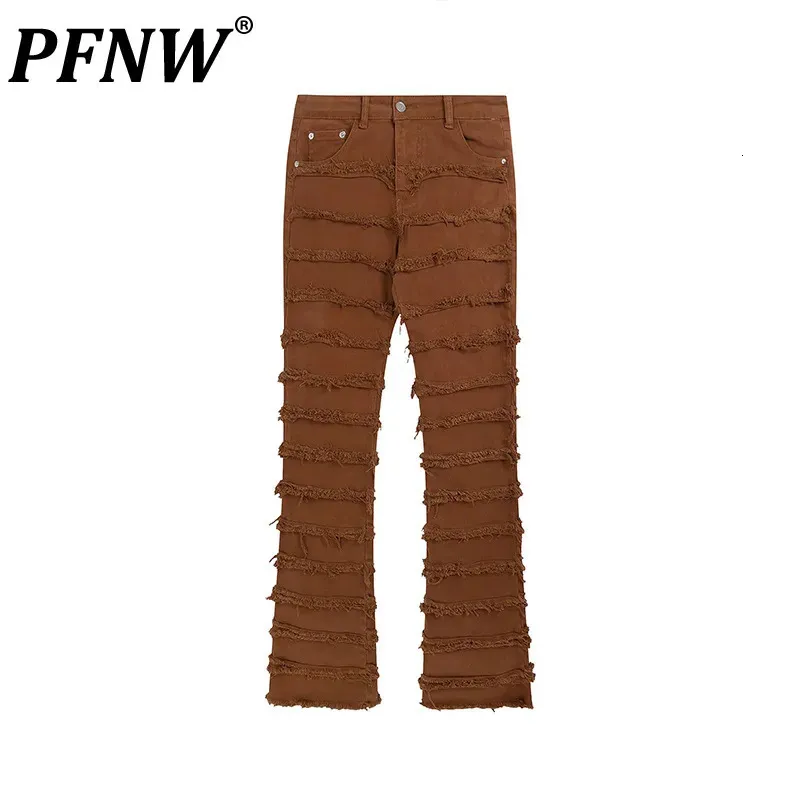 Men s Jeans PFNW Spring Autumn Slim Comfortable Casual High Street Loose Raw Edge Spliced Chic Denim Trousers 12A7790 231005