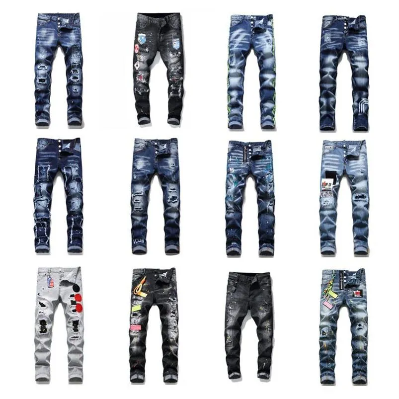 Jeans da uomo strappati slim fit moda skinny gamba dritta lavata da uomo pantaloni da moto sfilacciati denim hip hop stretch biker da uomo Tr315o