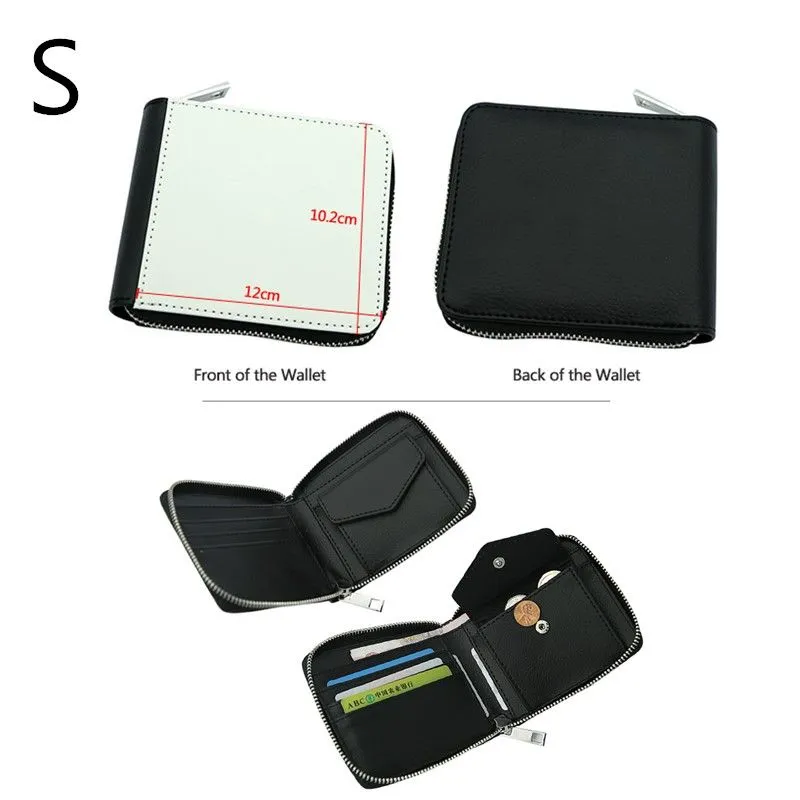 Sublimation Wallet Full zipper Purse storage bags Blank PU material Wallets 3 sizes