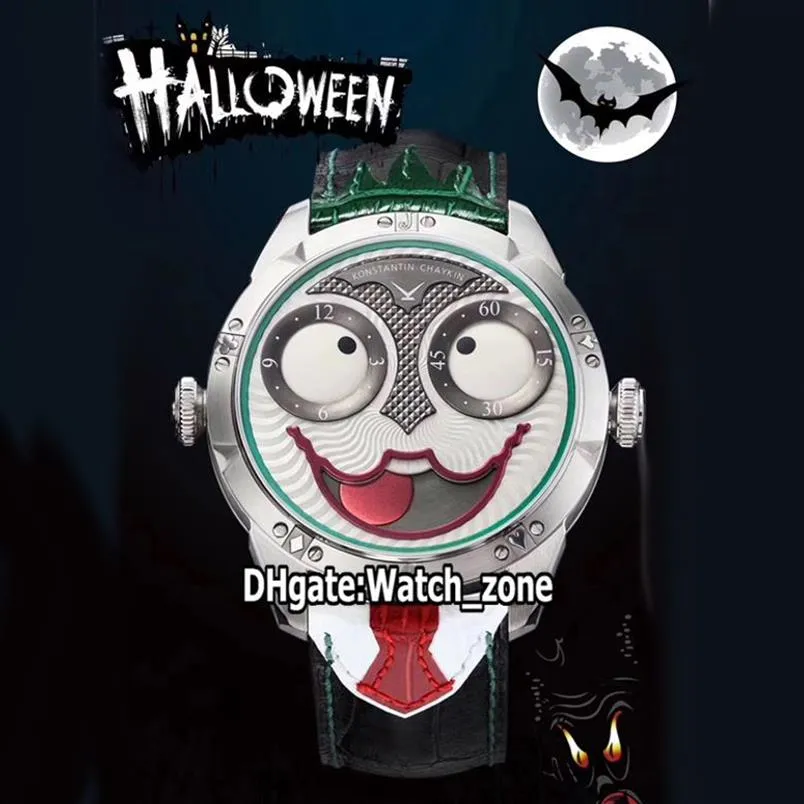 TWF V3S Konstantin Chaykin Moon Phase Joker Vampire Halloween Dial NH35A Automatyczne męże zegarek zielony czerwony stalowy szalik skóra 251g