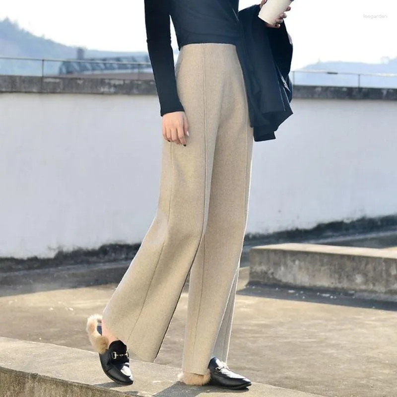 High Waisted Woolen Wool Pants Women With Wide Leg, Solid Color