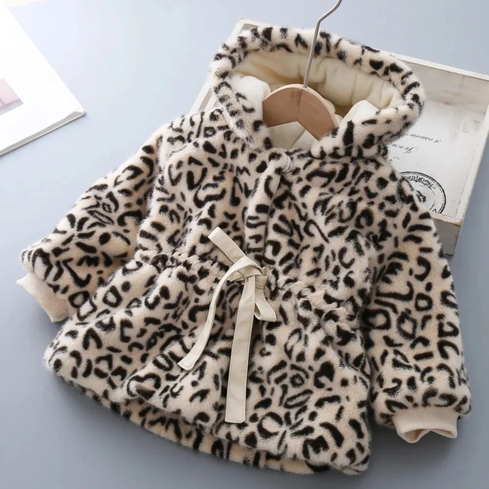 Coat Baby Girls Jacket Autumn Winter Warm Leopard Faux Fur For Christmas Princess Outwear Fashion Plush Children Clothing 231008