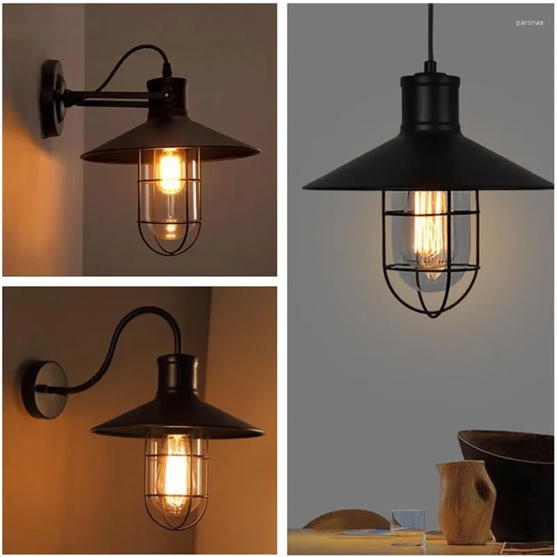 Lâmpada de parede American Loft Industrial Ferro Vidro Retro Pingente Luz para Coffee Shop Bar Quarto Rstaurant Teto Sconce