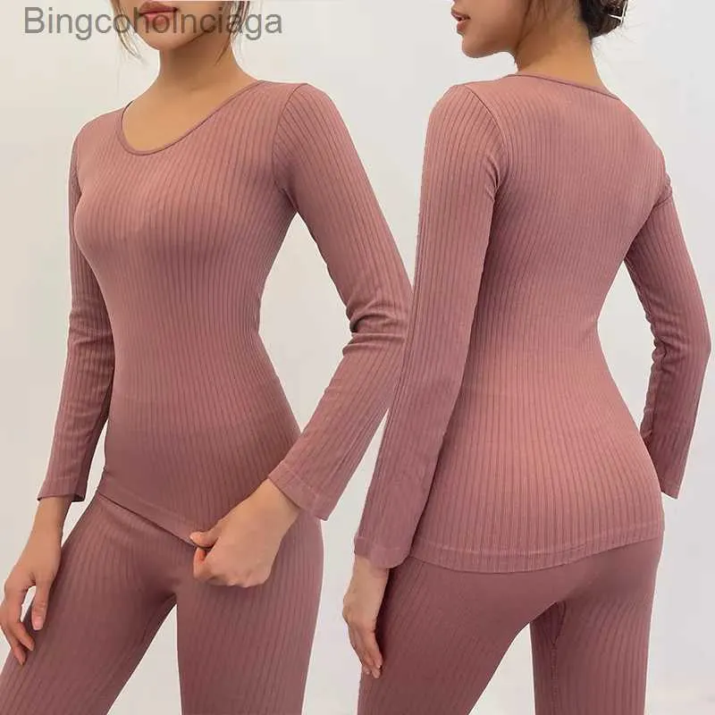 Roupa íntima térmica feminina Roupa íntima térmica feminina Roupas de inverno sem costura Lingerie quente grossa Conjunto de roupas térmicas femininas Conjunto de roupas íntimas femininas 2 peças 2023L231005