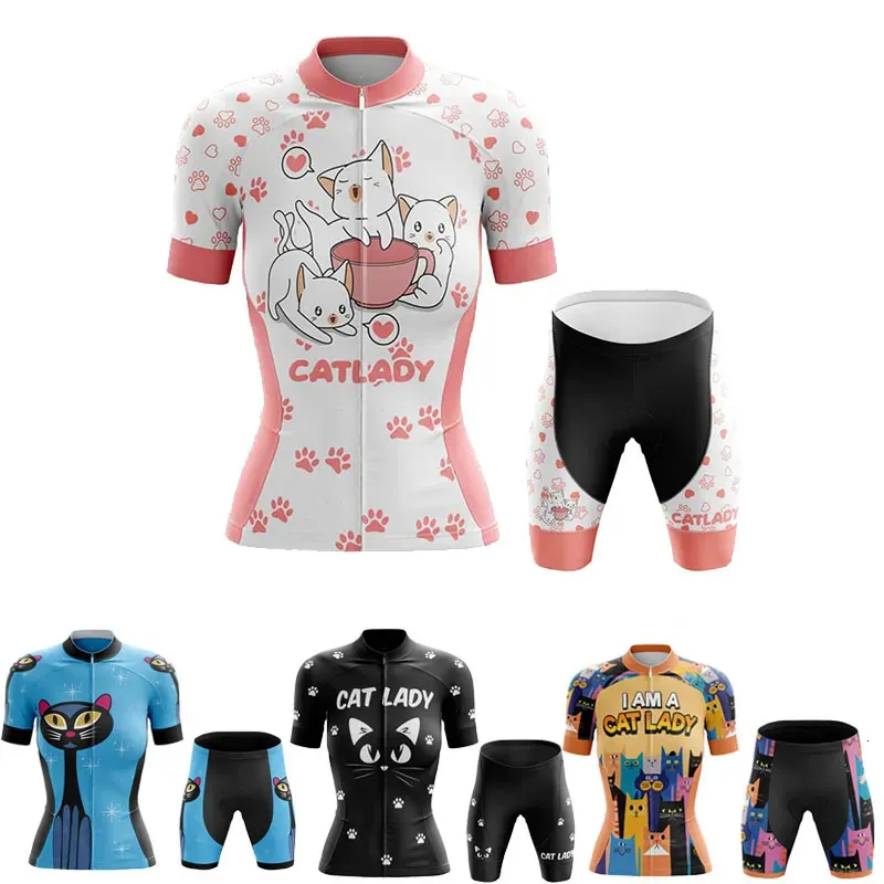 Rowerowe koszulki spodni 2023 Śmieszne kreskówki kot Summer Summer Short Rleeves Ubranie oddychające Szybki suchy maillot Ciclismo 231005