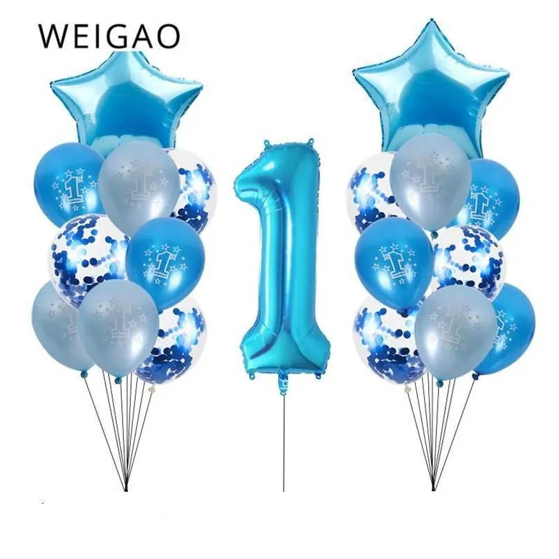 Primo buon compleanno Blue Baby Party 1° set di palloncini Piatto tazza Decorazioni per il mio 1 anno Doccia per bambini Decorazione per ragazzo2486