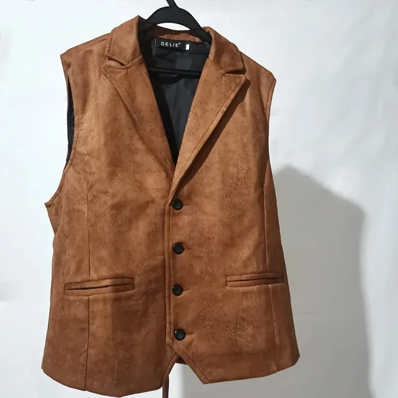 Herrenwesten Weste Männer Casual Weste Mann Kunstleder Mode Leder Slim Weste Revers klassische Vintage Gilet europäischen Stil männlich 230928