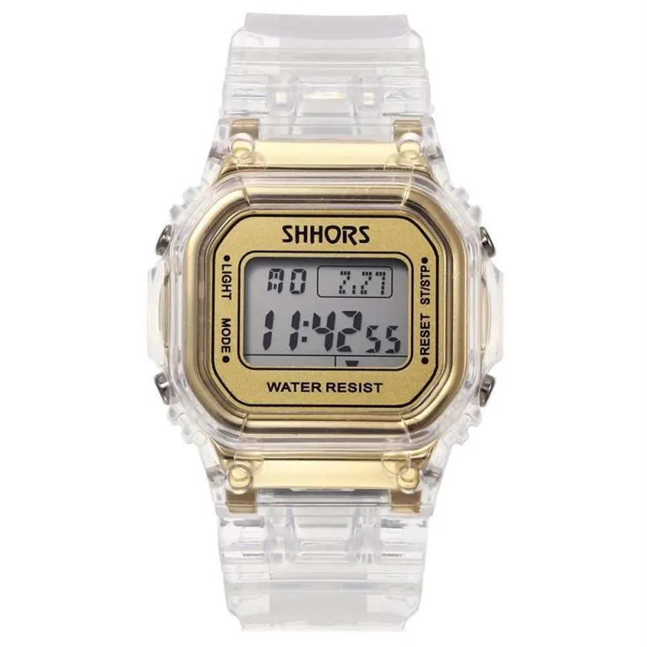 Relojes de moda para hombres y mujeres, reloj deportivo Digital transparente informal dorado, reloj de regalo para amantes, reloj resistente al agua para niños, pulsera para niños 329L