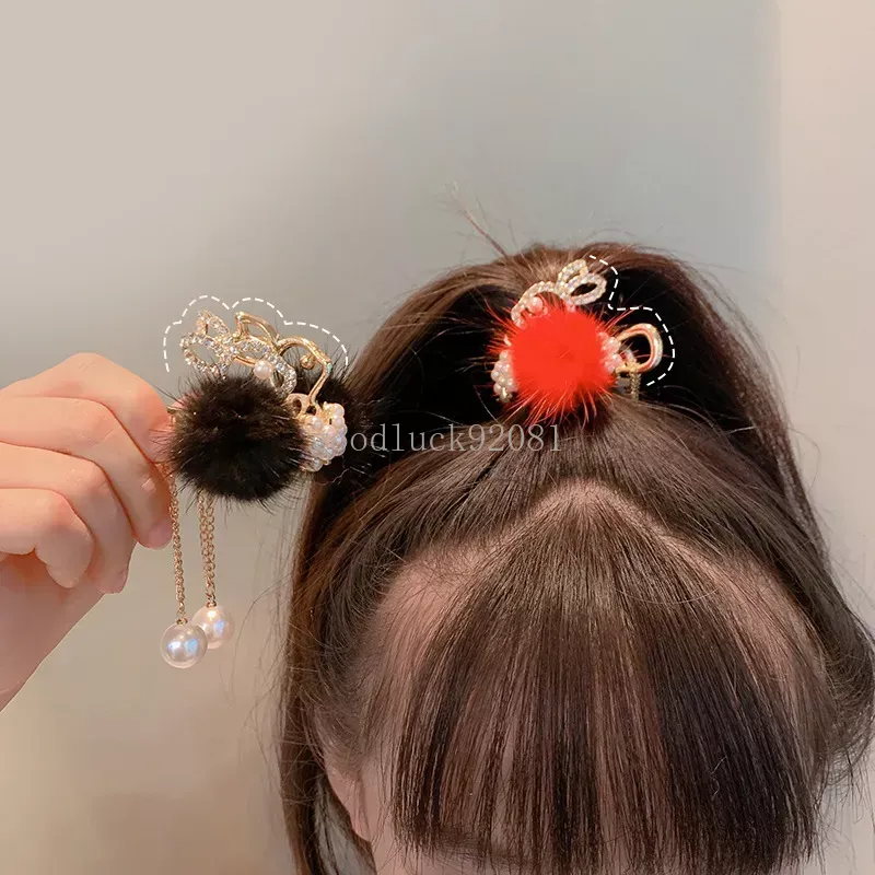 Nuova palla capelli fermaglio capelli coniglio peluche bambini ragazza coda di cavallo forcine coniglietto animale perla accessori capelli barrette di cristallo