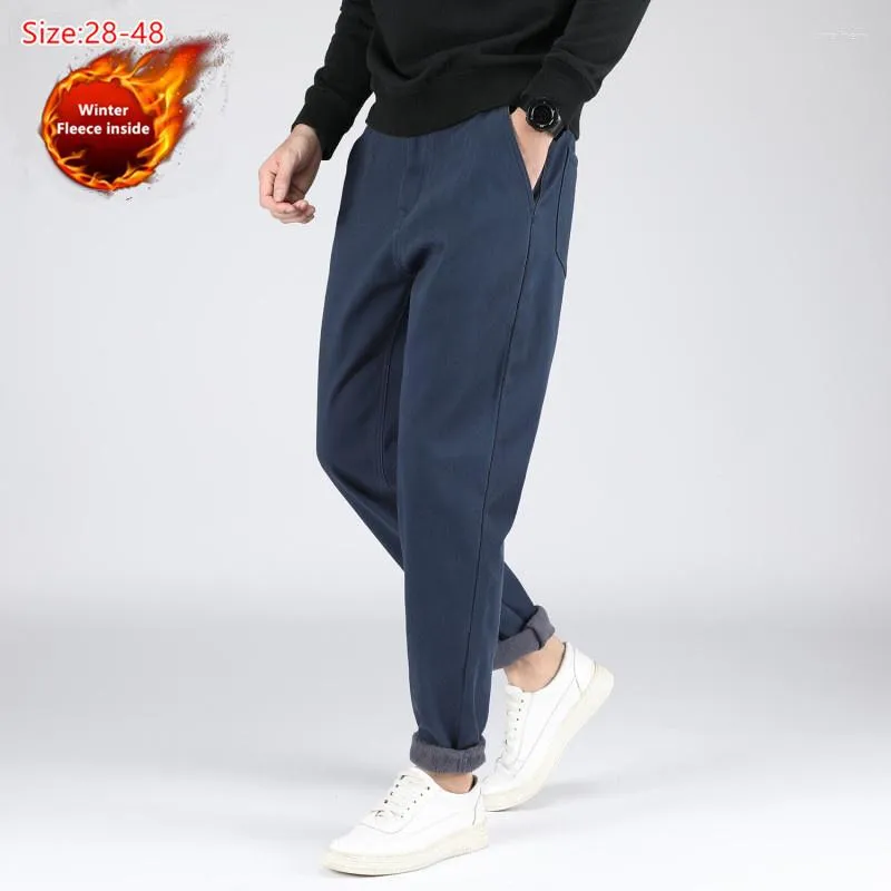 Pantalons pour hommes hiver hommes polaire chaud décontracté garçon élastique grande taille 42 44 46 48 plus étiré épaissir lâche homme velours hommes pantalons