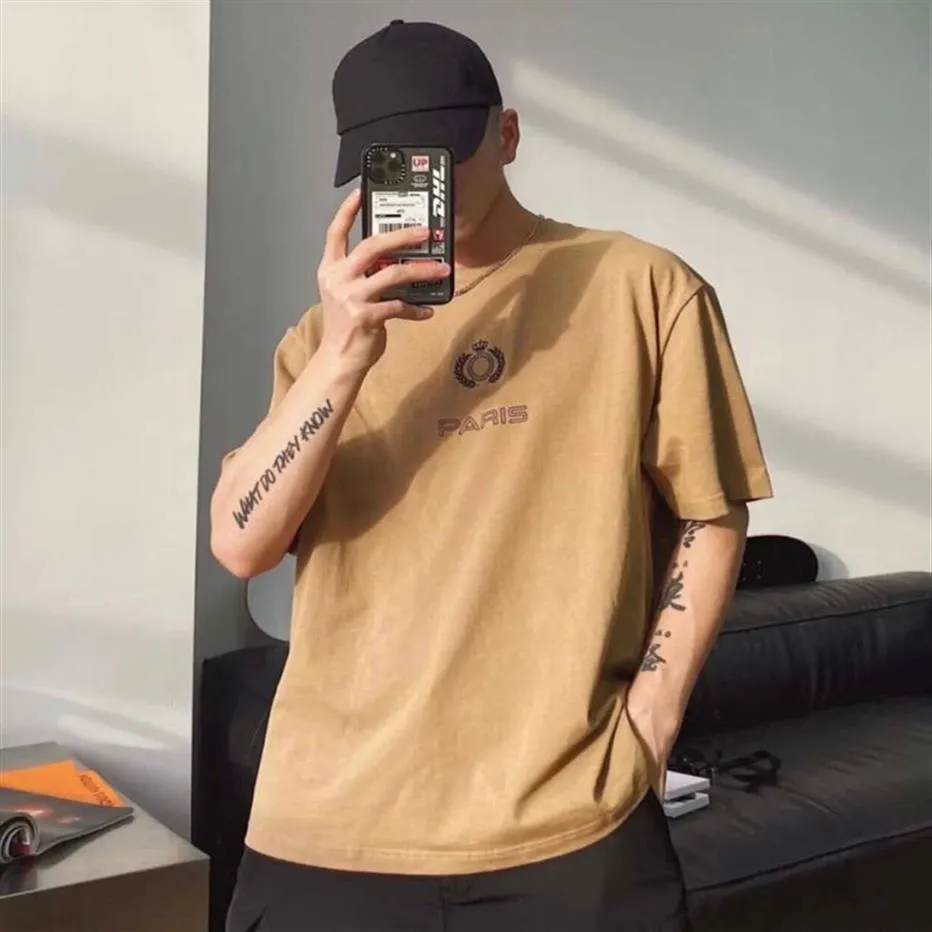 21ss mannen gedrukte t-shirt Tee Tarwe hoofd letters afdrukken mannen kleding korte mouw heren shirts tag letters polo Nieuwe brown257C