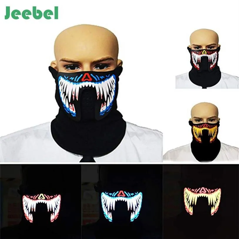 Jeebel Led Maskeler Giyim Büyük Terör Maskeleri Soğuk Işık Kask Yangın Festivali Parti Parlayan Dans Sesli Sesle Etkilenmiş Müzik Mask2229