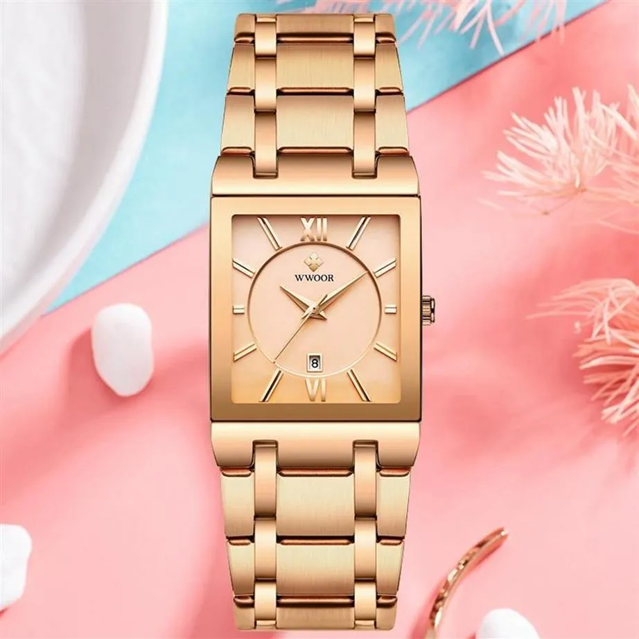 Montre-bracelets Luxury Rose Gold Woches Watches 2022 Designer de mode Dames Robe Wristwatch Bracelet Femelle Bracelet Montre Femm268X