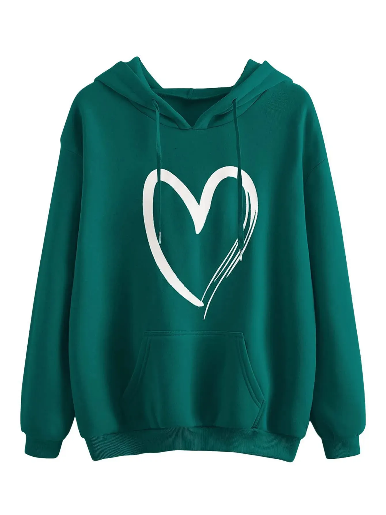 Dameshoodies Sweatshirts Lente en herfst hartvormige hoodie losse casual zak met lange mouwen off-shoulder 231005