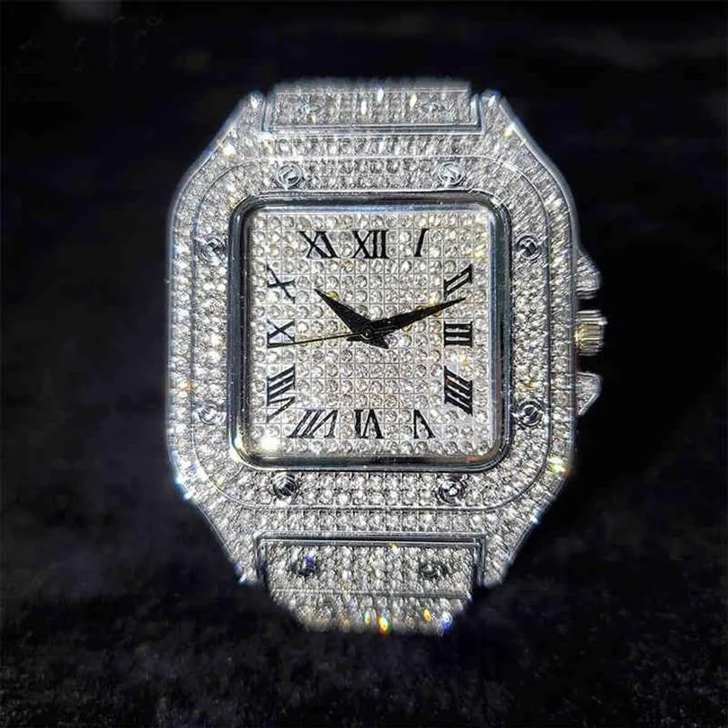 Iced Out Square Men Watches Top Brand Luxury Full Diamond Hip Hop Watch Fashion Unltra Thin Wristwatch Male Jewelry 2021296d