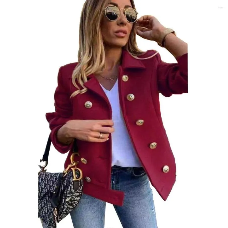 Women's Jackets 2023Casual Jacket Autumn Winter Slim Fitting Long Sleeve Double Breasted Suit Collar Wool Small Coat