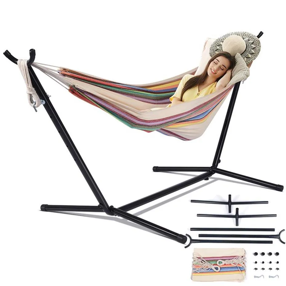 Hammock med stand svängande stol säng reser camping hem trädgård hängande säng jagar sovande sväng inomhus utomhus möbler z1202247f