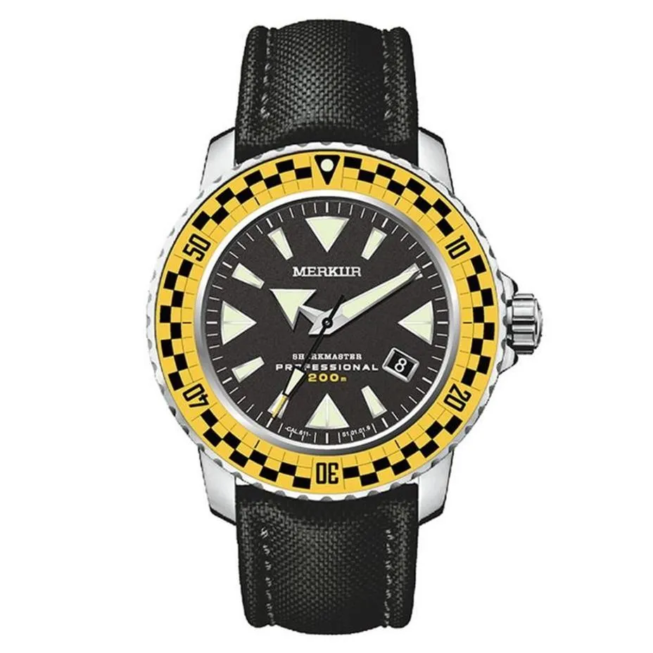 Orologi da polso MERKUR Orologi da sub da uomo Orologio automatico militare Orologio da polso meccanico sportivo C3 Luminoso 20Bar Zaffiro