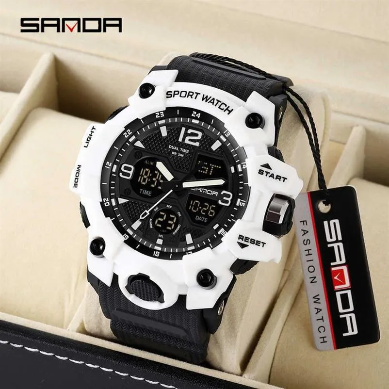 Sanda Men Military Watches G Style White Sport Watch LED Digital 50m Waterproof Watch S Shock Man Clock Relogio Masculino G1022188D
