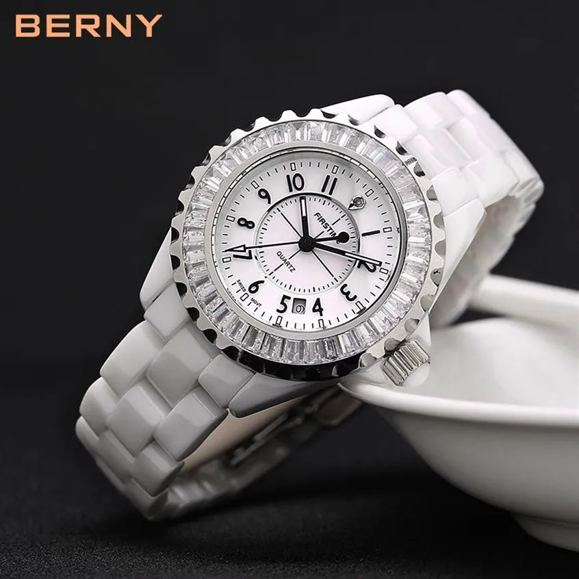 BERNY blanc céramique femmes montres étanche luxe japon Quartz relogio feminino cadeau pour noël nouvel an 2316L245a