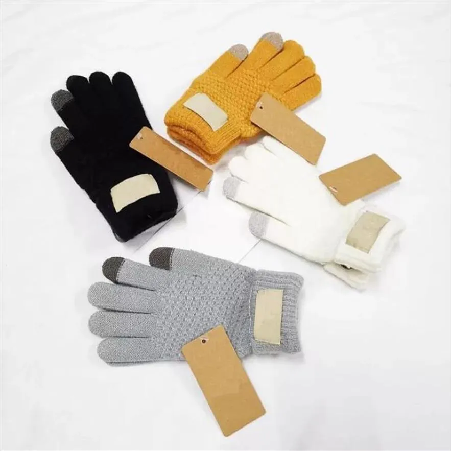 Gants tricotés de couleur unie pour hommes et femmes, gants de styliste pour écran tactile, mode d'hiver pour Smartphone mobile, mitaines à cinq doigts254S