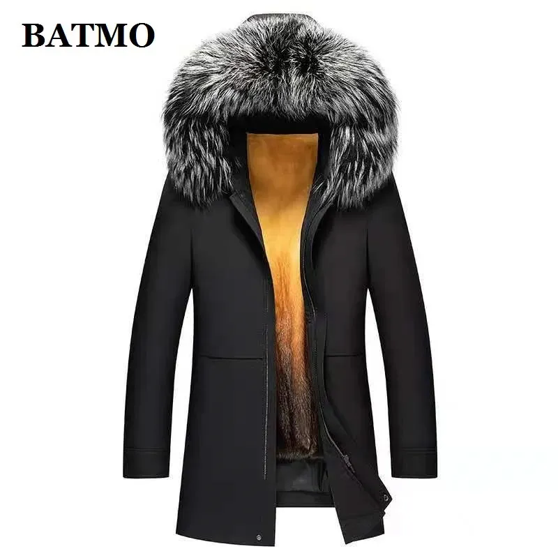 Masculino couro falso batmo gola de pele natural forro de coelho com capuz parkas masculino inverno quente jaquetas casaco 2155 231005