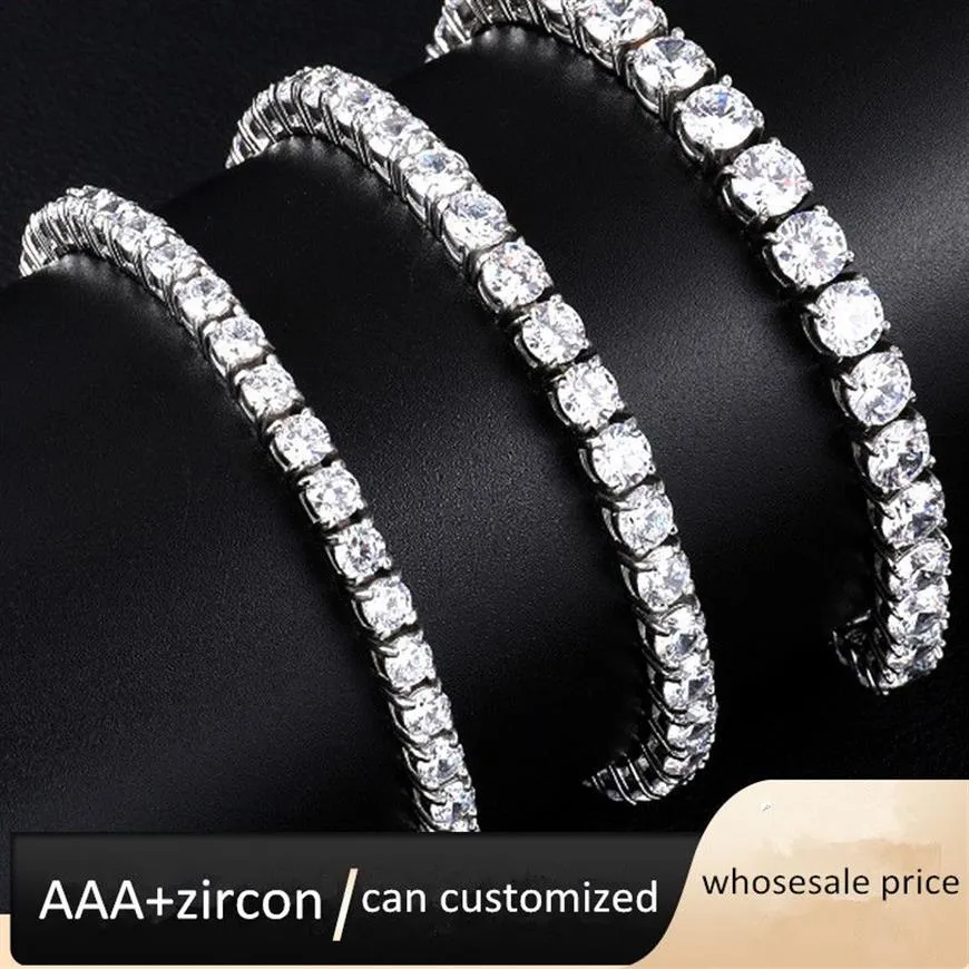 Iced Out Zirconia 4mm Tennis Bracelet Row Single Hip Hop Diamond Chain Women Men Jewelry207r