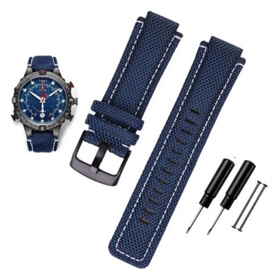 Uhrenarmbänder für TW2T76500 6300 6400 Serie Armband 24 16 mm Blau Schwarz Nylon mit echtem Leder unten Sportarmband Schrauben324k